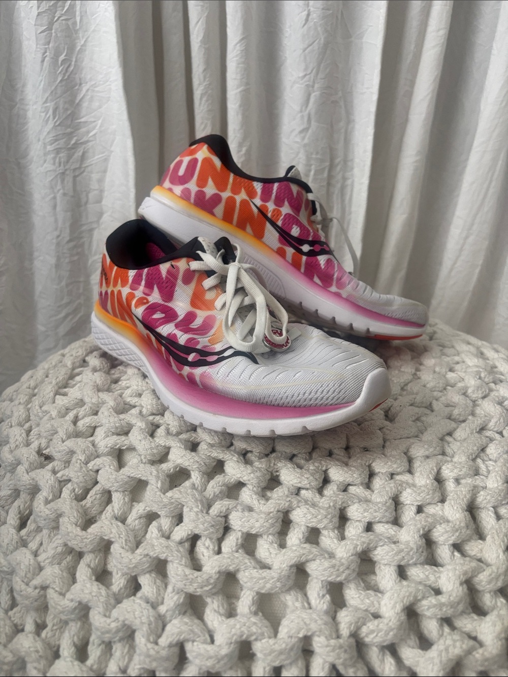 Dunkin  Women’s White Pink Orange Gradient Logo Running Sneakers